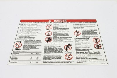 Genie Part # 114011GT – Decal, Danger-General Safety