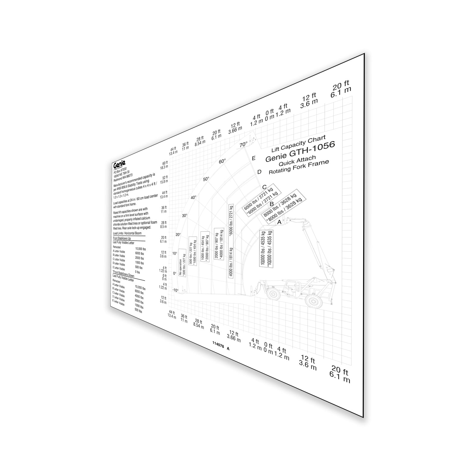Genie Part # 114078GT – Load Chart Decal