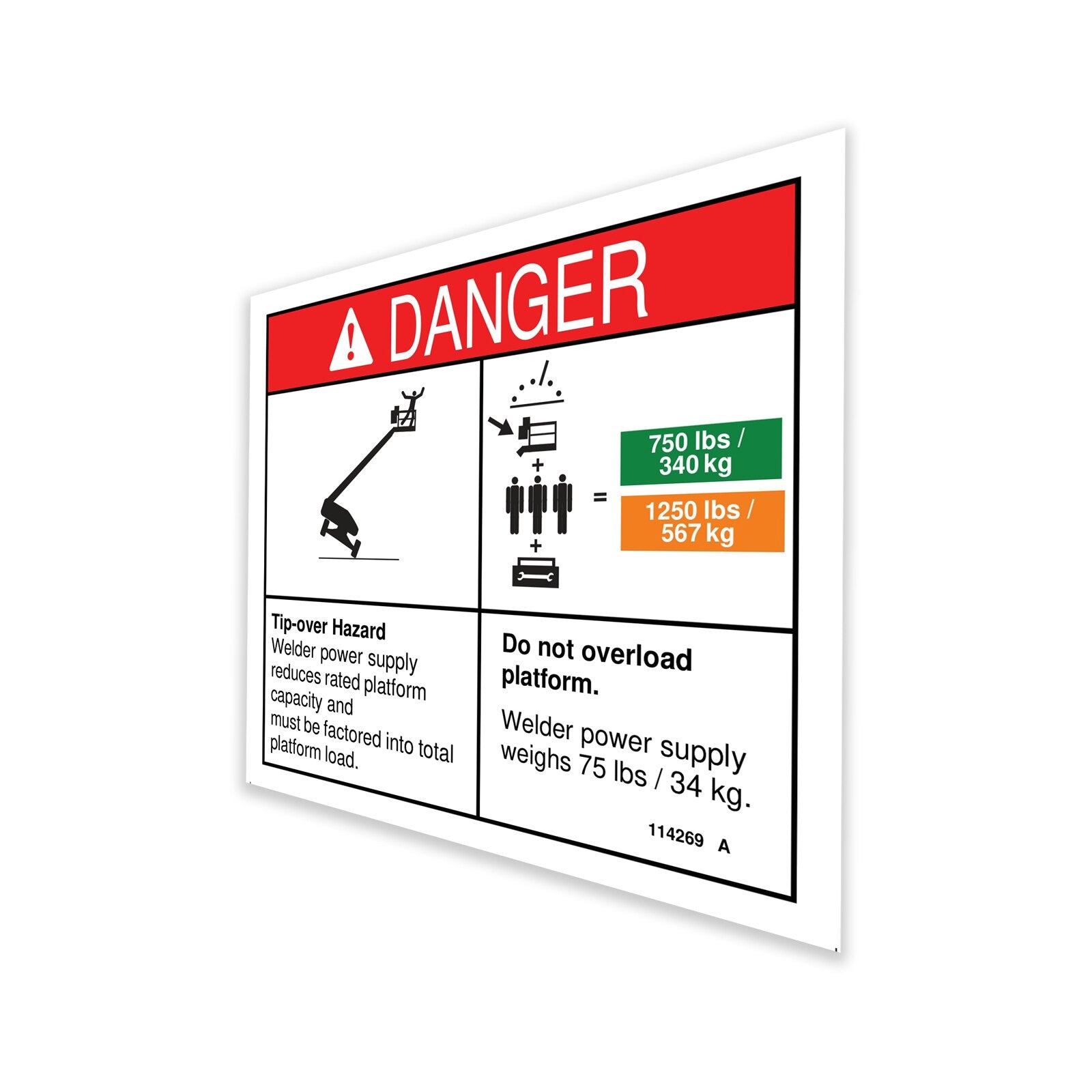 Genie Part # 114269GT – Welder Tip Hazard Decal