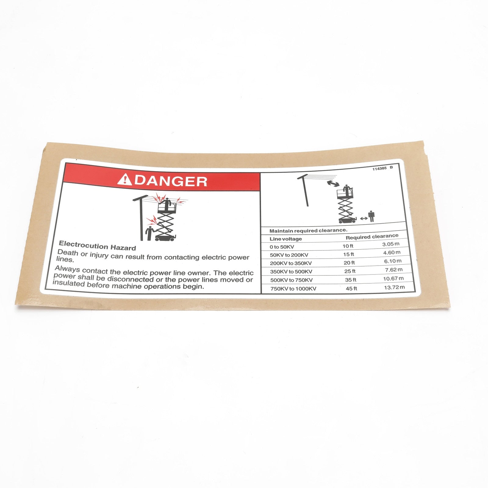 Genie Part # 114385GT – Decal, Danger, Elec Hazard, GS
