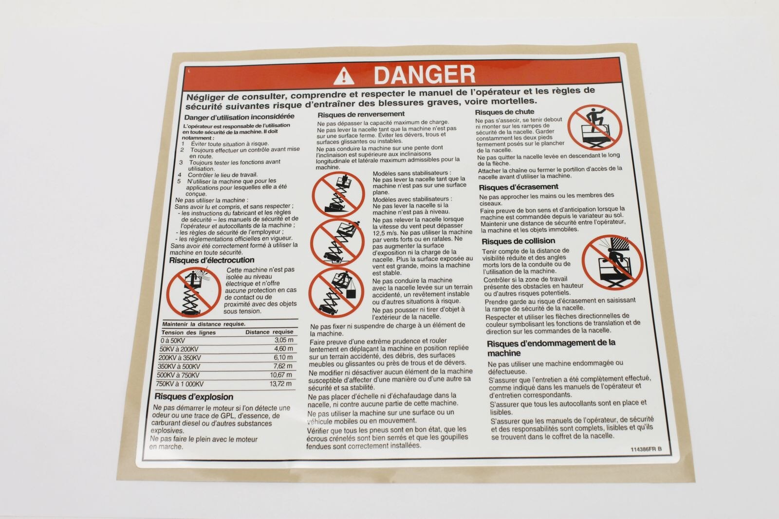 Genie Part # 114386FRGT – Decal,Danger-Gen Safety