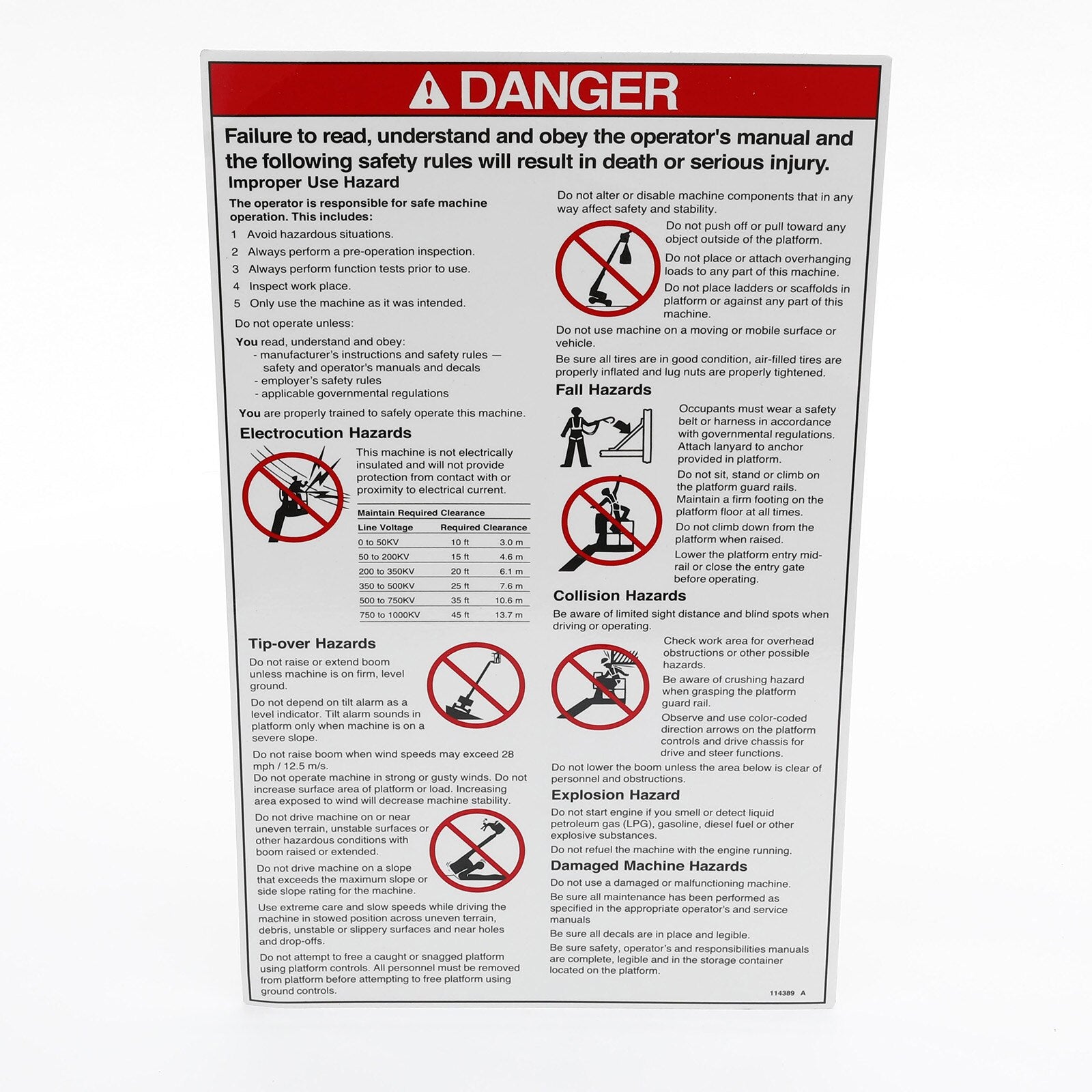Genie Part # 114389GT – Decal, Danger, General Safety