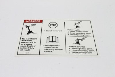 Genie Part # 114397GT – Decal, Danger, Tilt Alarm