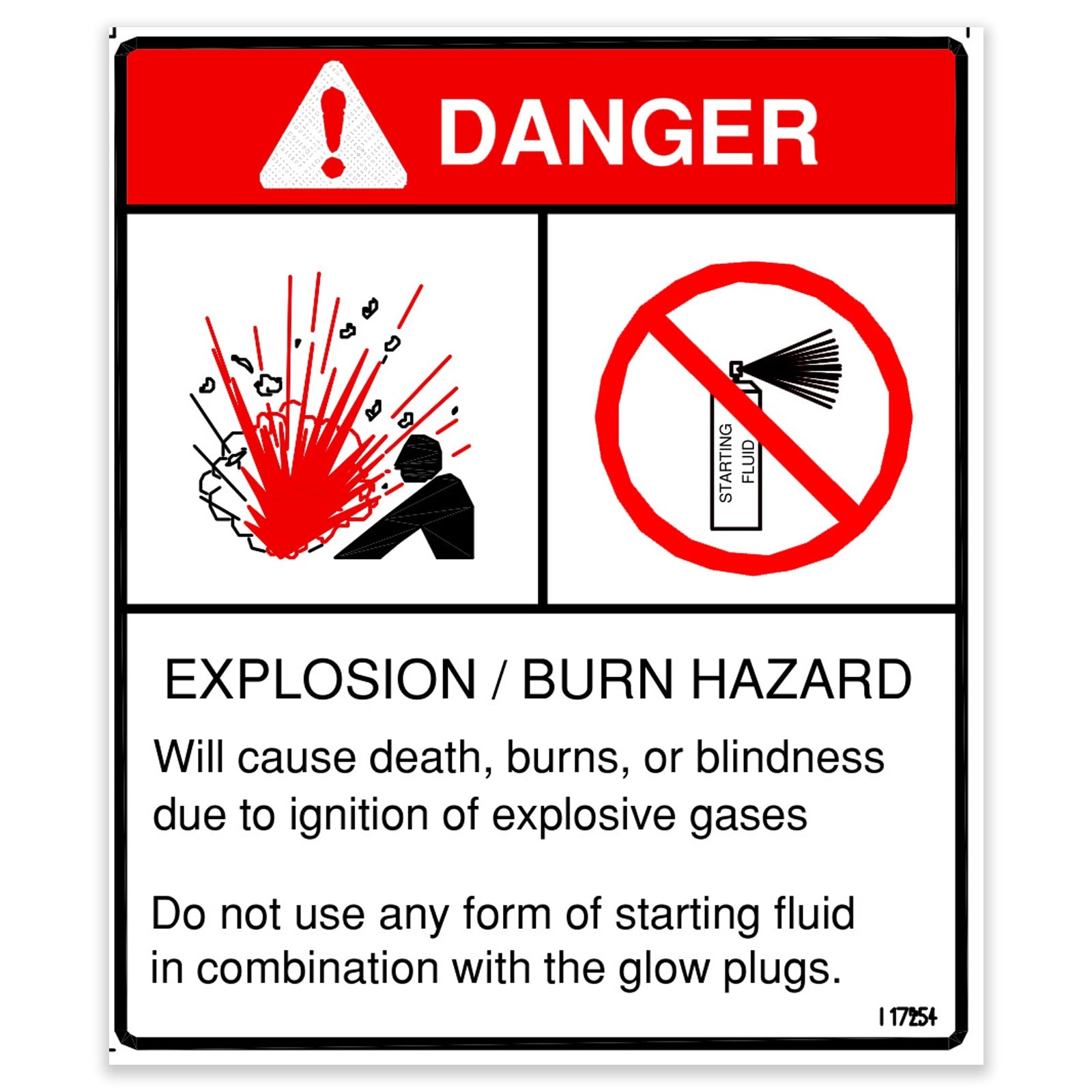 Genie Part # 117254GT – Decal, Danger, No Starting Fluid