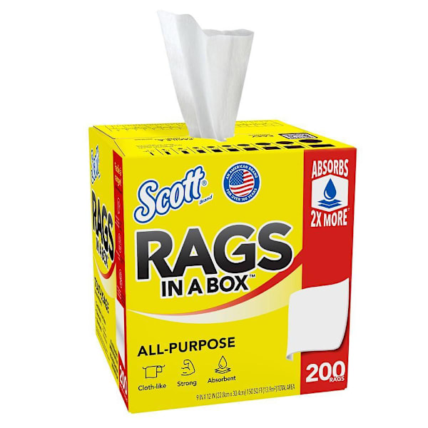 Scott Rags In A Box Cloth-Like Rags, 200 Rags-Box Package Of 200