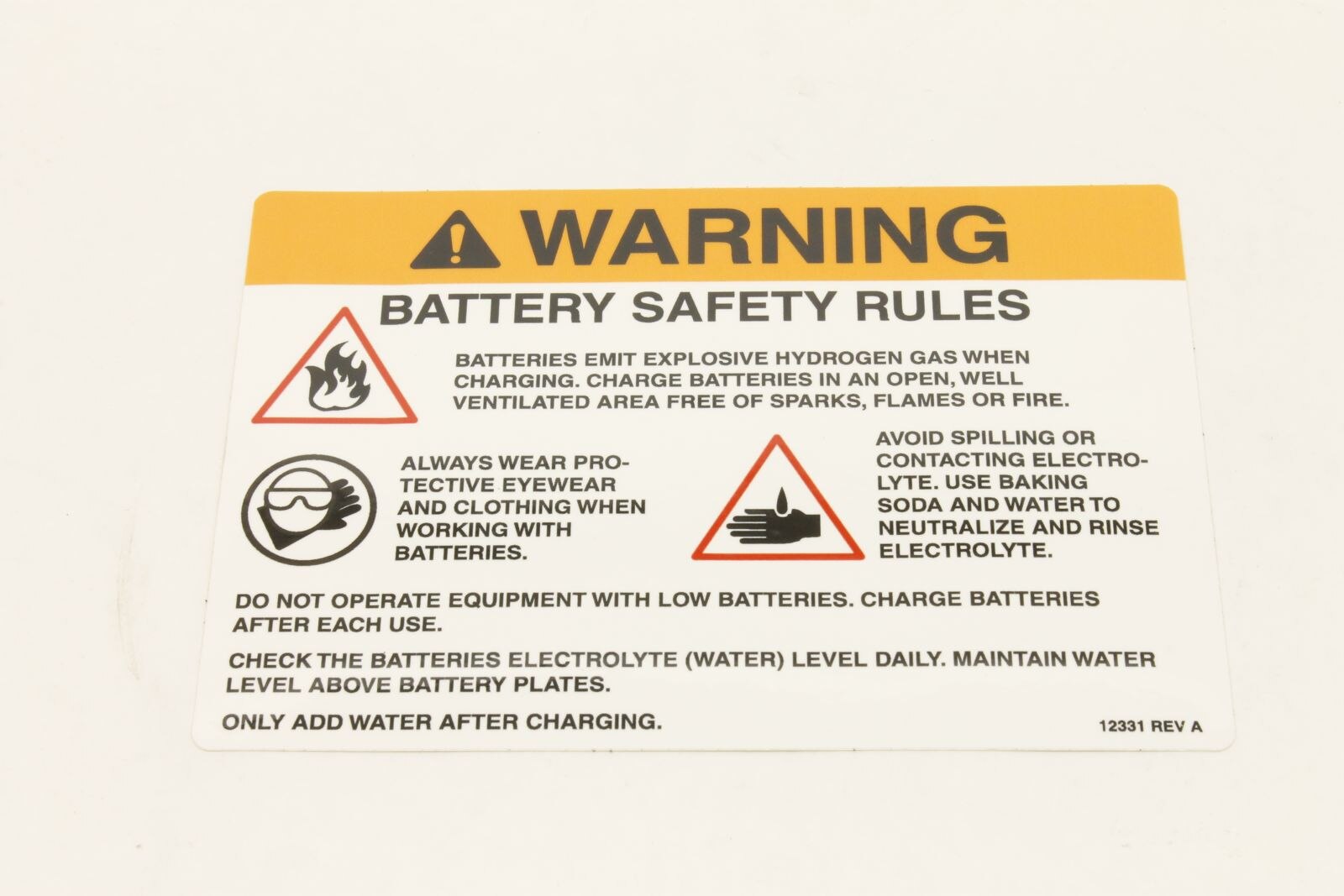 Genie Part # 12331GT – Decal, "Danger Battery Gas" Boom