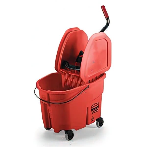 Rubbermaid Commercial 35 Quart Plastic Mop Bucket W/ Down-Press Wringer (Red)