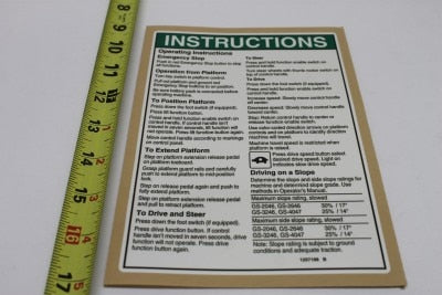 Genie Part # 1257188GT – Decal, Op Inst, Plat, GS46, ANSI
