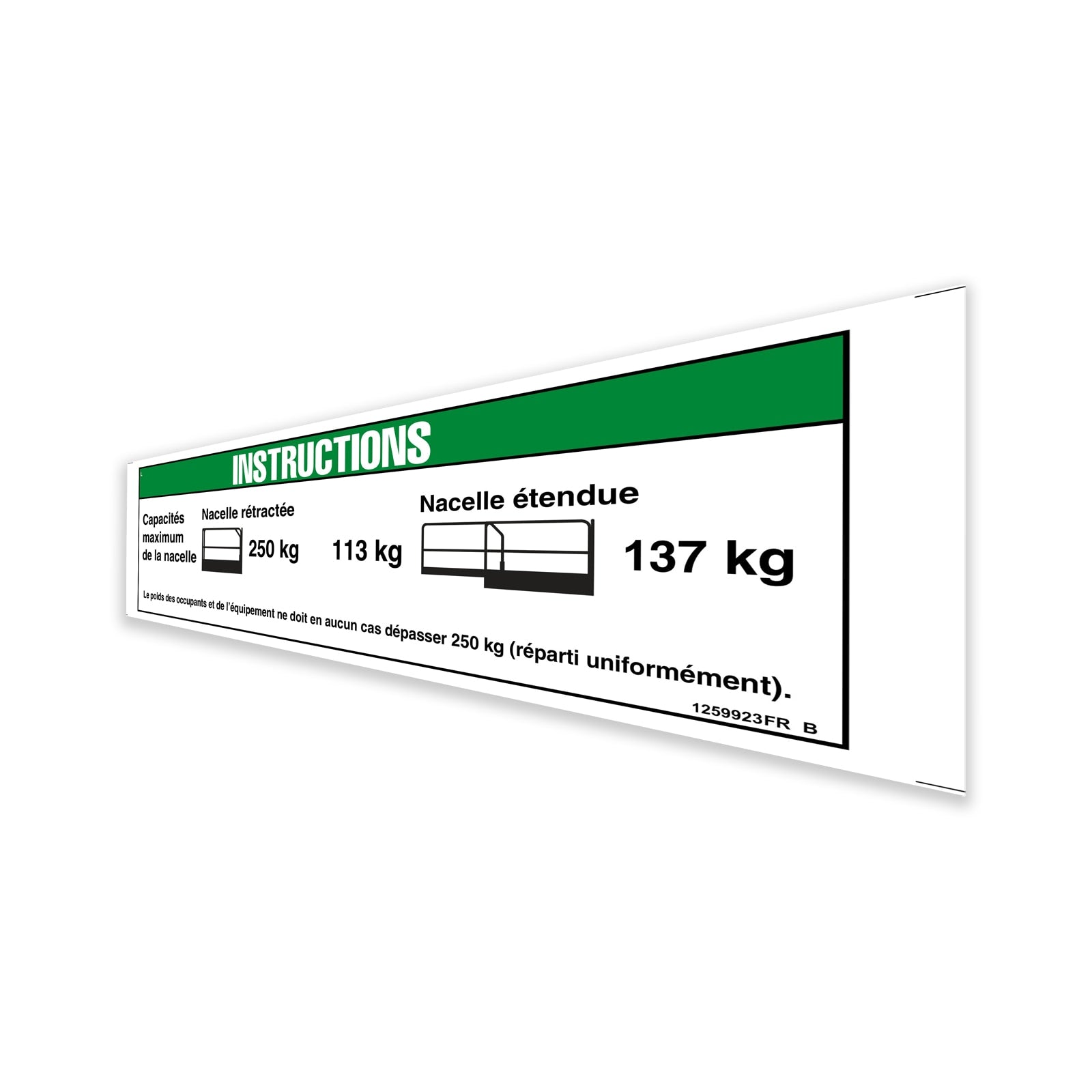 Genie Part # 1259923FRGT – Decal, Instr Max Cap