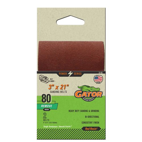 3" x 21" Gator Sanding Belts Medium 80 Grit (2 Pack)