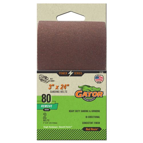 3" x 24" Gator Sanding Belts Medium 80 Grit (2 Pack)