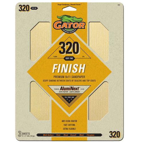 Gator Premium Sand Paper (320 Grit Very Fine - 9" x 11") 3 Sheets