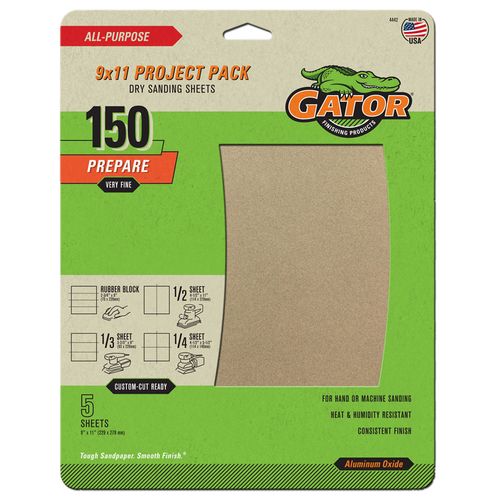 Gator?� Dry Sanding Sheets (150 Grit Very Fine - 9" x 11") 5 Sheets