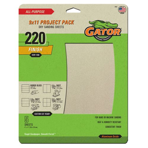 Gator?� Dry Sanding Sheets (220 Grit Very Fine - 9" x 11") 5 Sheets
