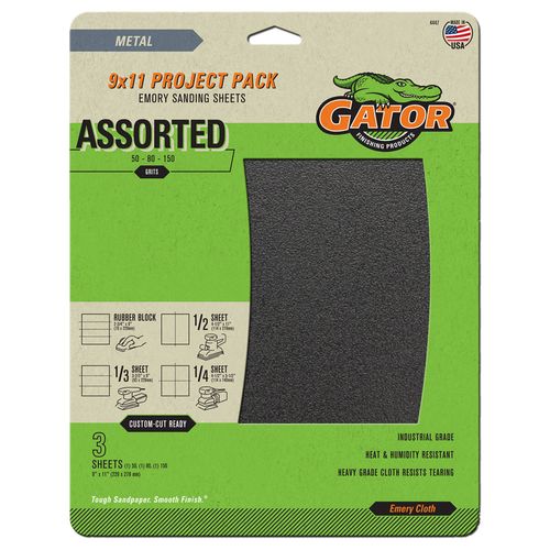 Emery Sanding Sheets (Assorted Grit - 9" x 11") 3 Sheets