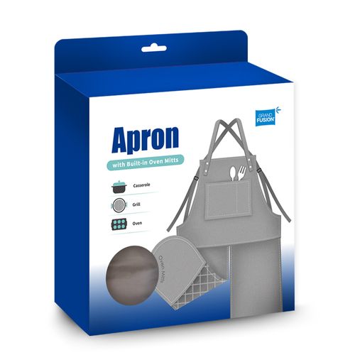 Grand Fusion Apron with Built-In Oven Mitts Gray