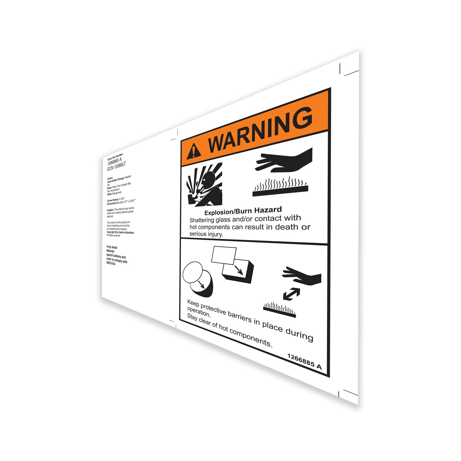 Genie Part # 1266885GT – Warning Decal Protective Barrier