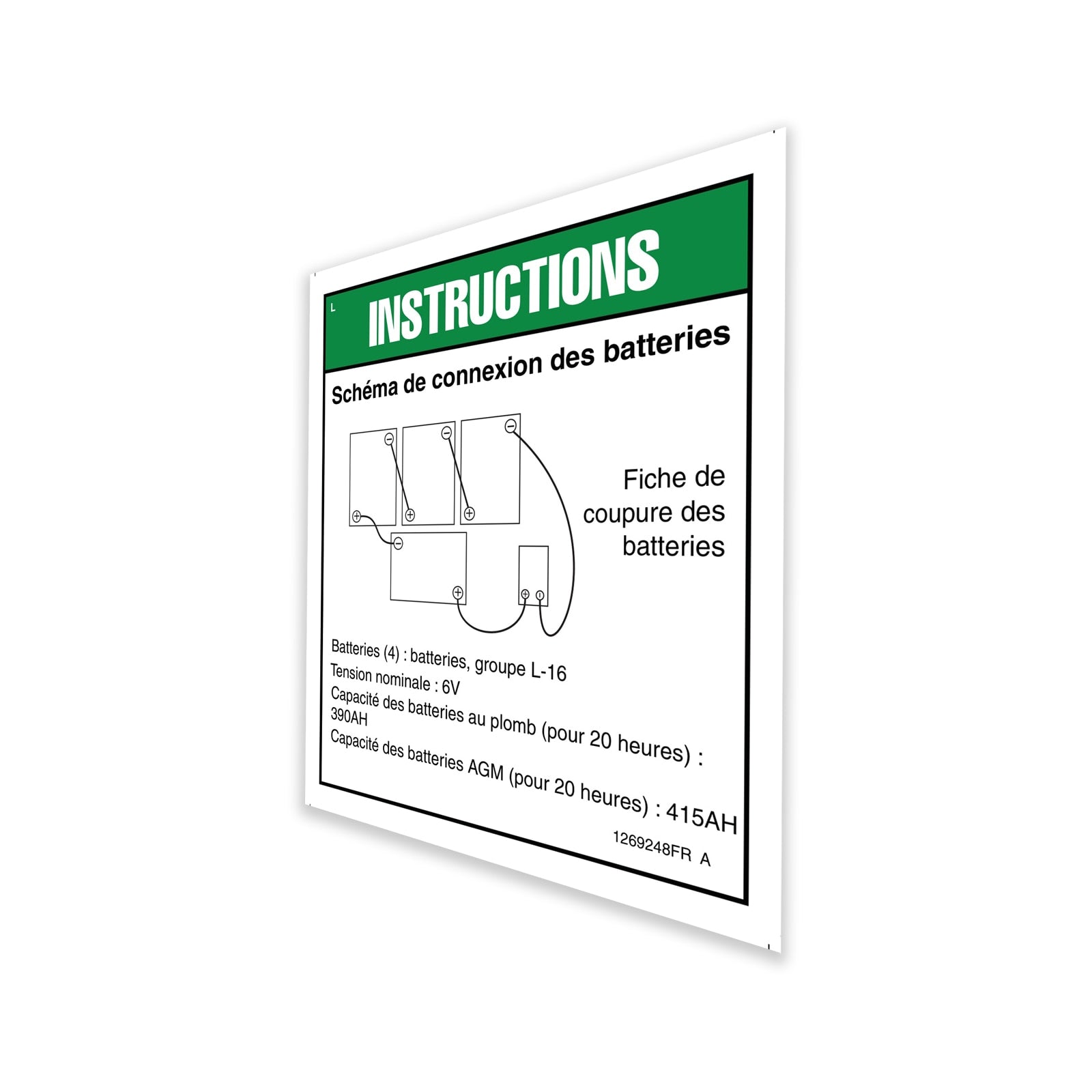 Genie Part # 1269248FRGT – Decal, Batt Conn Diagram