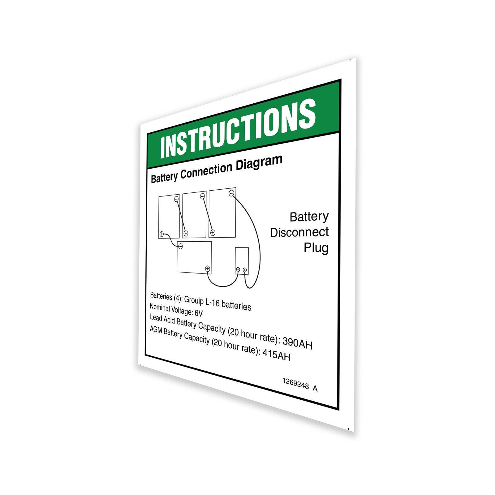 Genie Part # 1269248GT – Decal, Batt Conn Diagram