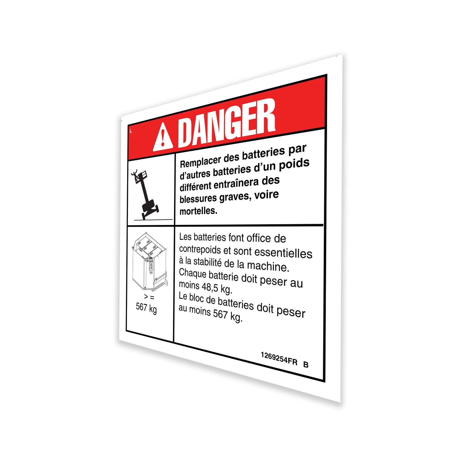 Genie Part # 1269254FRGT – Decal, Word, Batt Weight/Tip Over