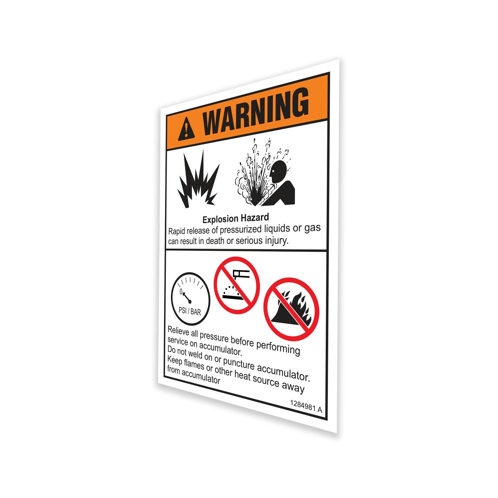 Genie Part # 1284981GT – Decal,Accumulator Explosion Hazard,Word