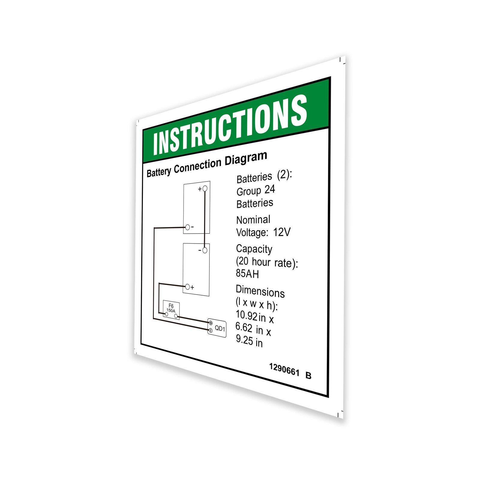 Genie Part # 1290661GT – Decal, Instruct, Battery Connect