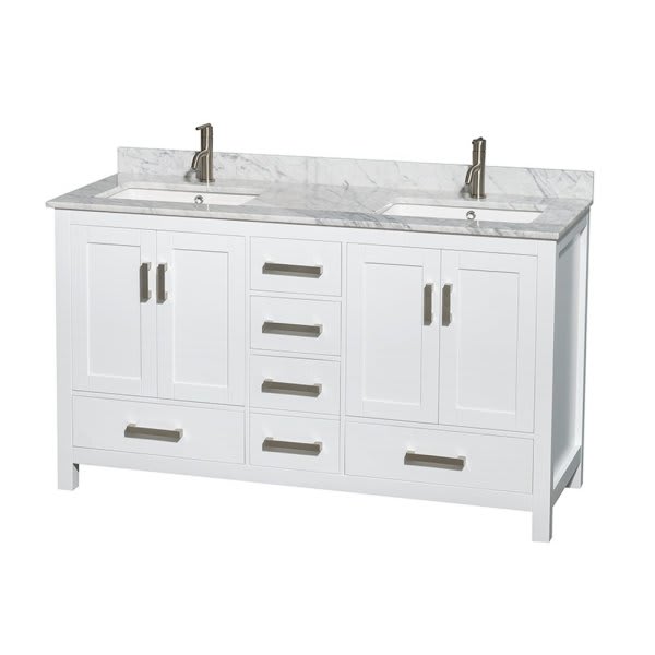Wyndham Collection Sheffield White Double Bath Vanity 60 Inch With Countertop And Sink
