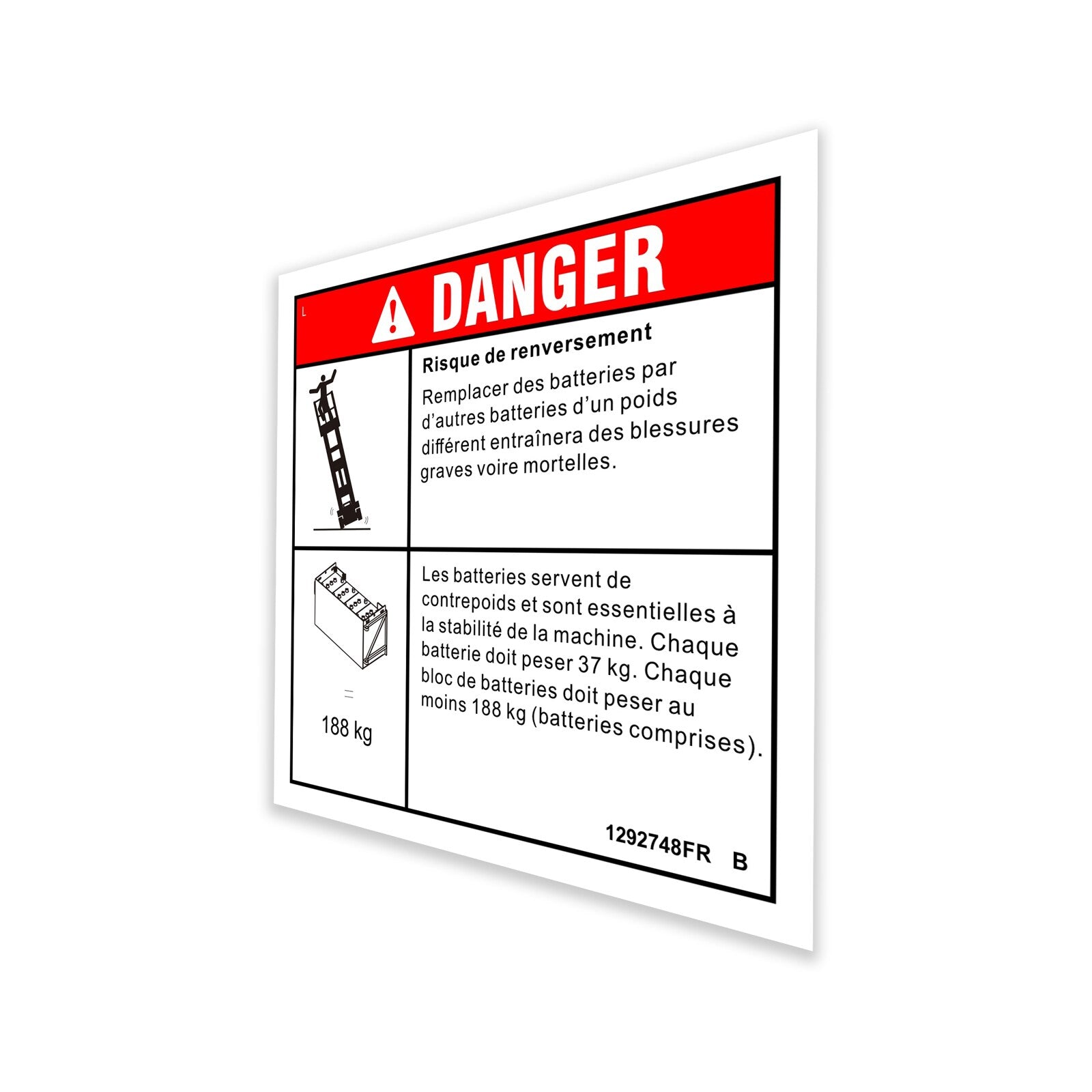 Genie Part # 1292748FRGT – Decal, Batt. Tray/Weight