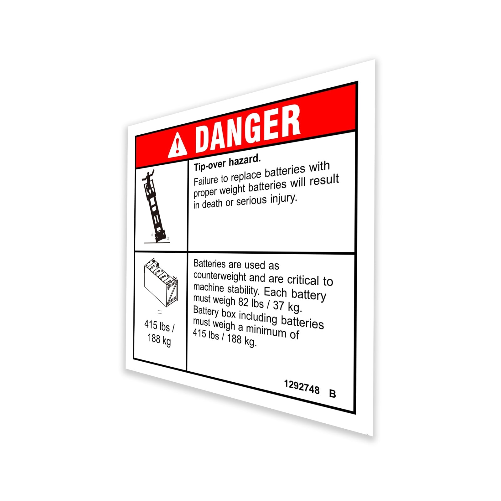 Genie Part # 1292748GT – Decal, Batt. Tray/Weight