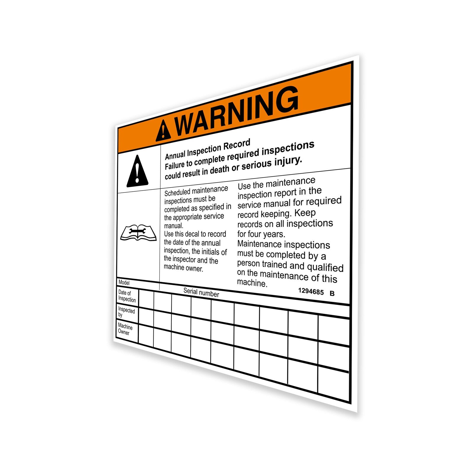 Genie Part # 1294685GT – Decal, Annual Insp