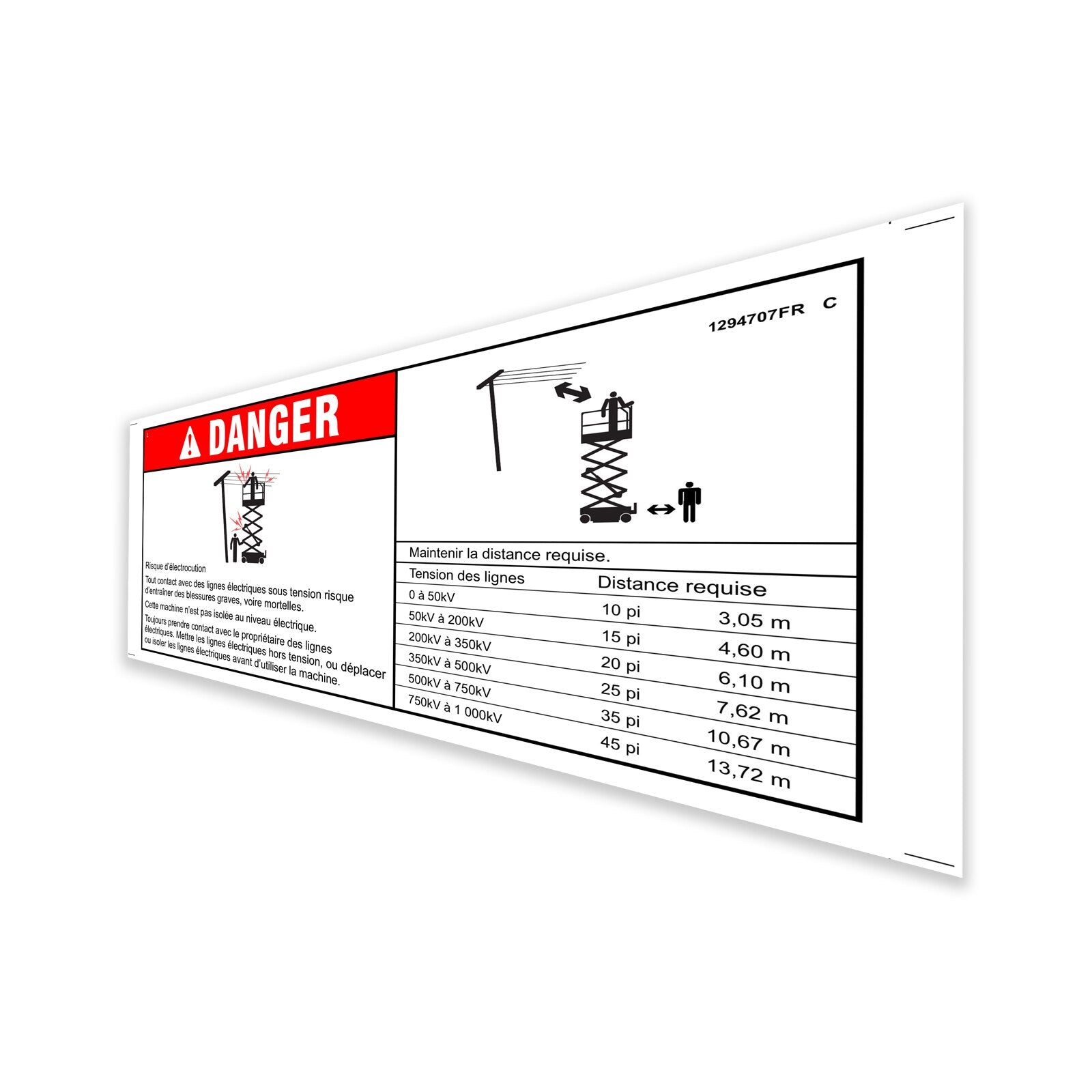 Genie Part # 1294707FRGT – Decal, Danger, Elec Hazard, GS, Mini