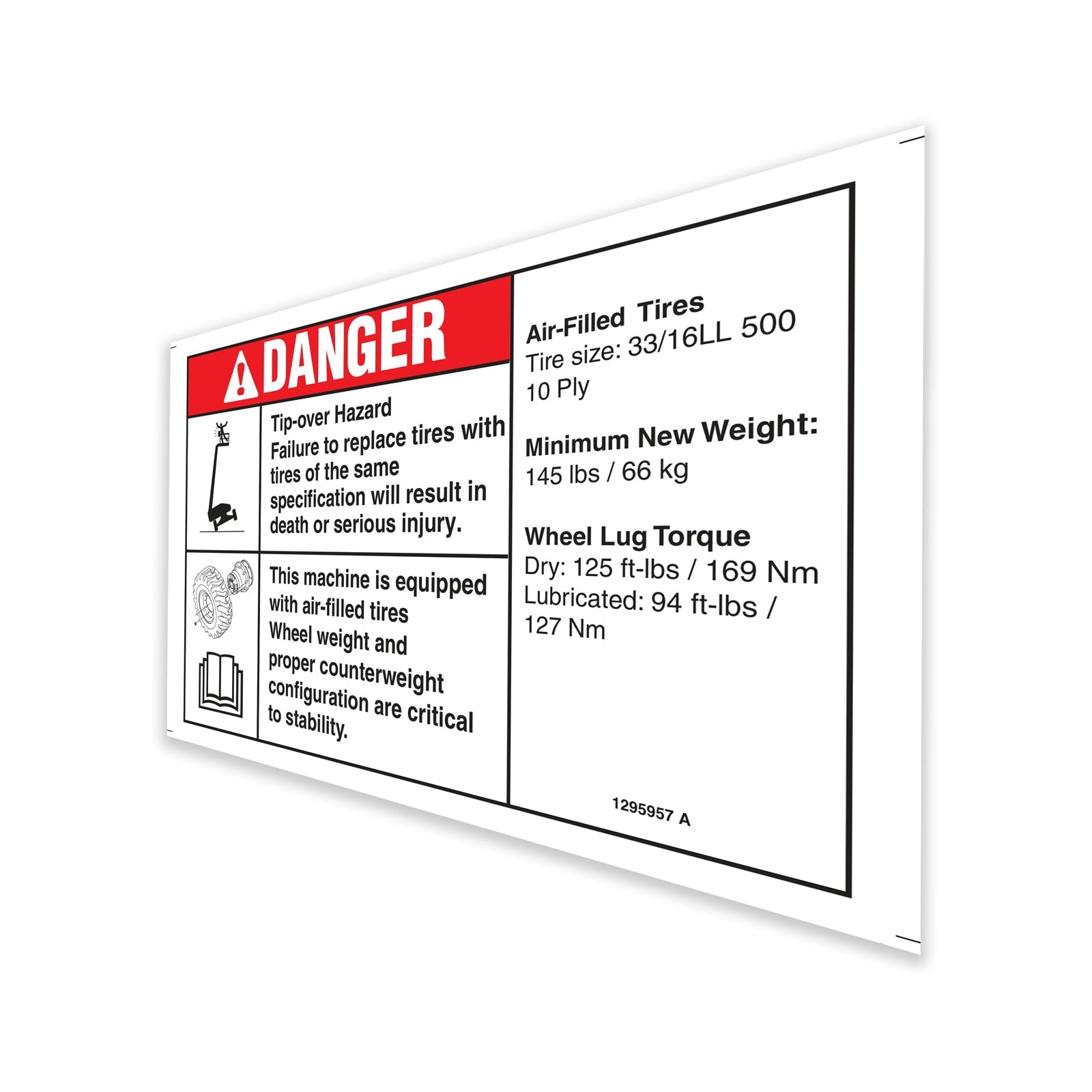 Genie Part # 1295957GT – Decal, Danger/Label, Tire Spec