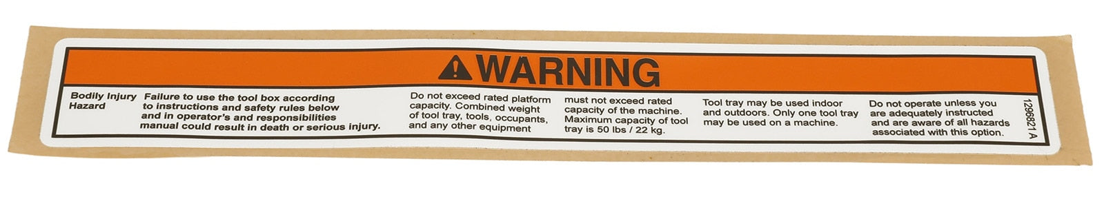 Genie Part # 1296821GT – Decal, Warning, Tool Tray