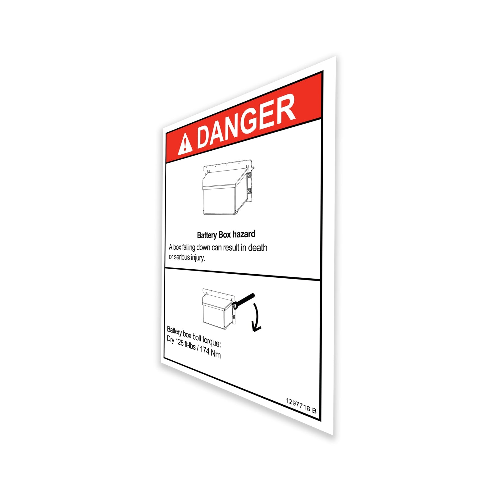 Genie Part # 1297716GT – Decal, Danger Batt Fastening