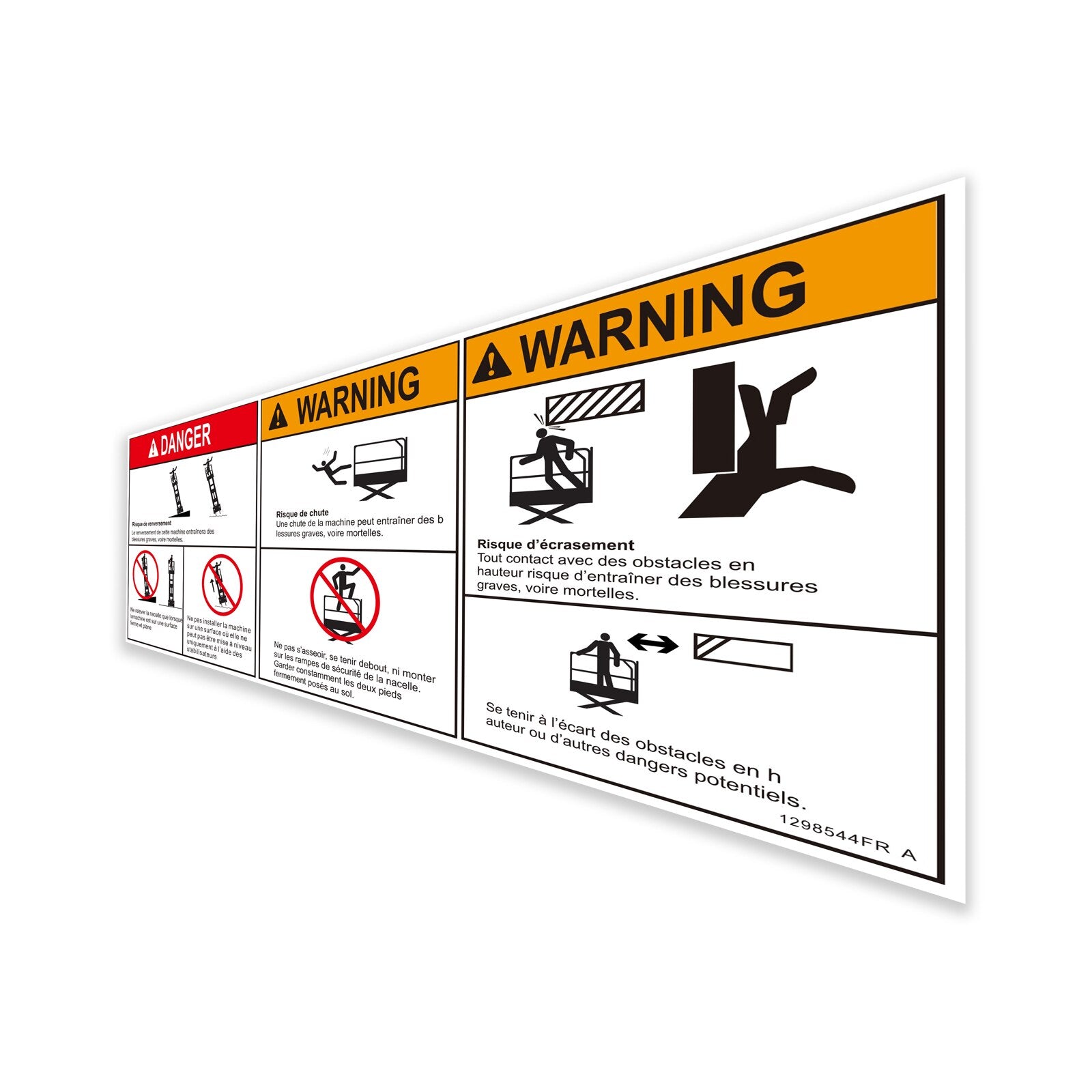 Genie Part # 1298544FRGT – Decal, Danger, Tip-Over, Crush, Outrigger