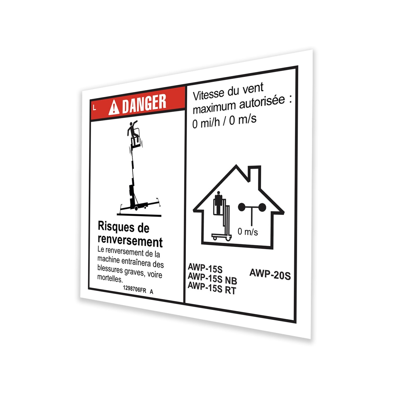 Genie Part # 1298706FRGT – Decal, Danger, 20" Outrigger Reach, Indoor