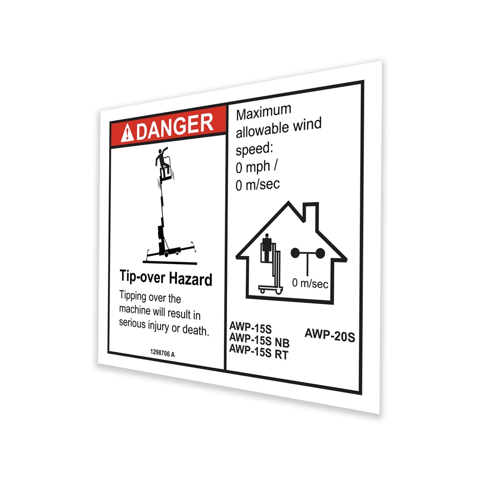 Genie Part # 1298706GT – Decal, Danger, 20" Outrigger Reach, Indoor