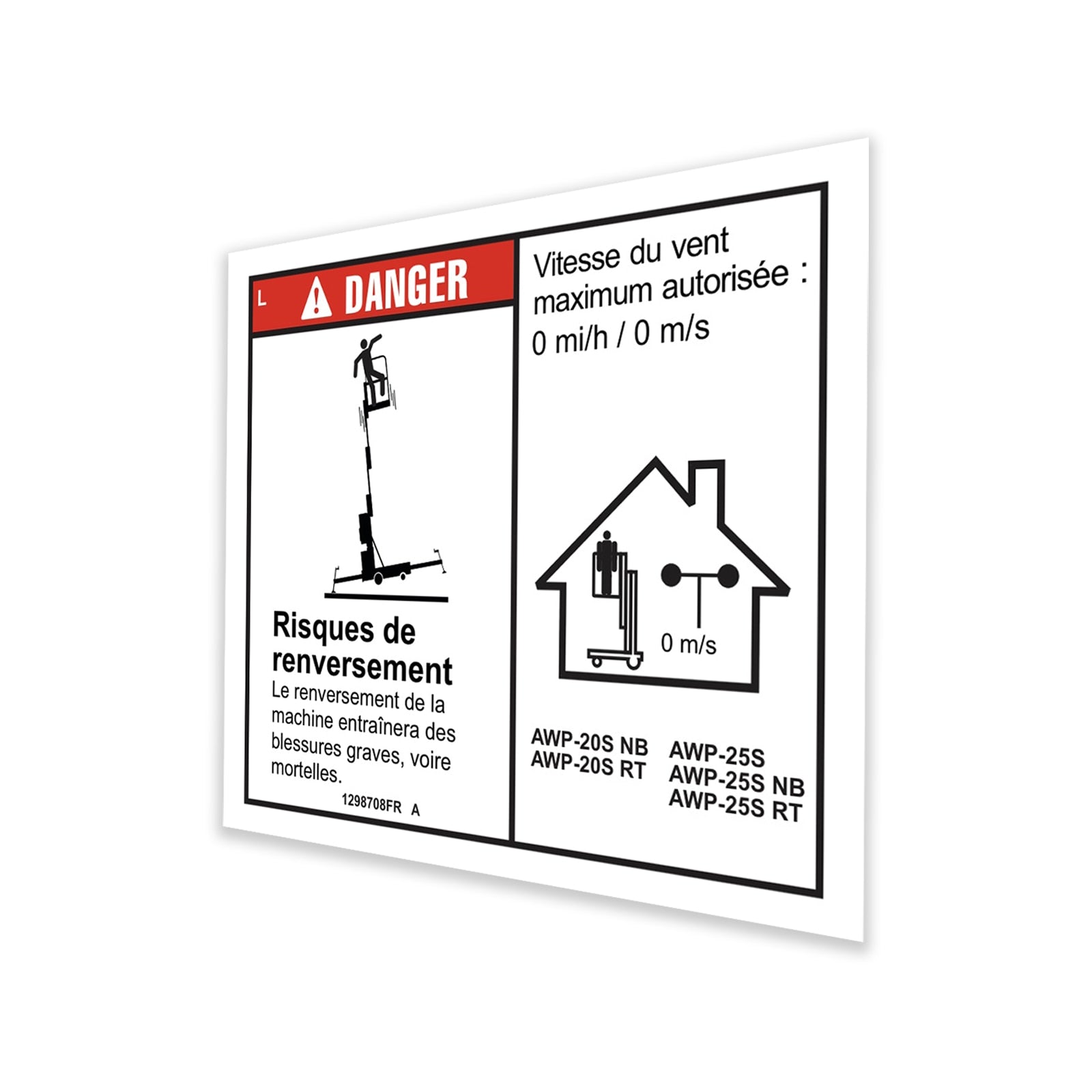 Genie Part # 1298708FRGT – Decal, Danger, 26" Outrigger Reach, Indoor