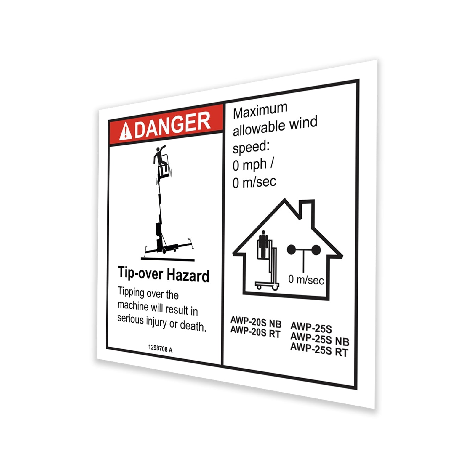 Genie Part # 1298708GT – Decal, Danger, 26" Outrigger Reach, Indoor