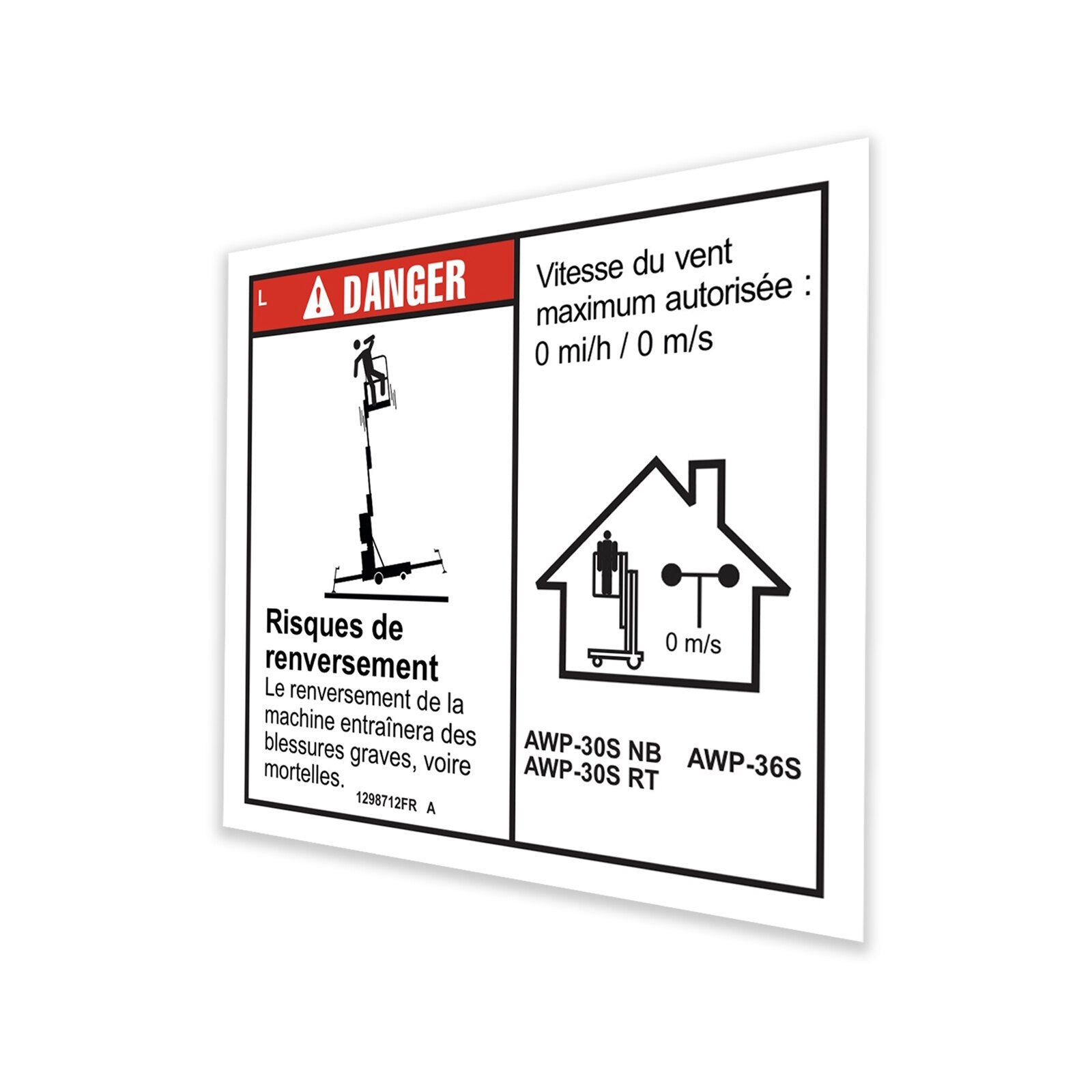 Genie Part # 1298712FRGT – Decal, Danger, 36" Outrigger Reach, Indoor