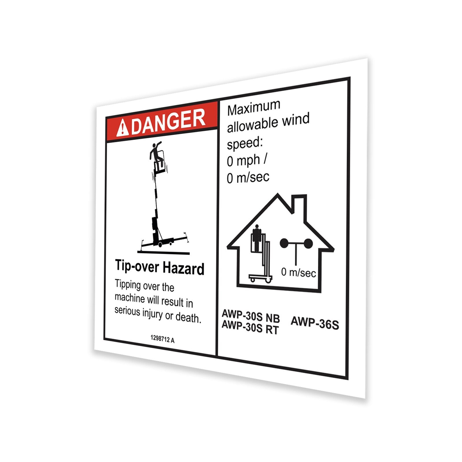 Genie Part # 1298712GT – Decal, Danger, 36" Outrigger Reach, Indoor