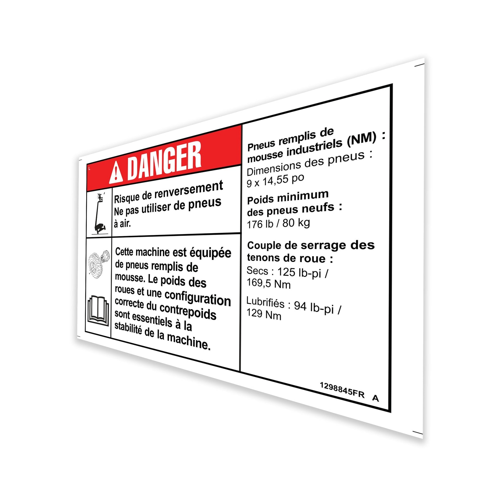 Genie Part # 1298845FRGT – Decal, Danger, Tip Over