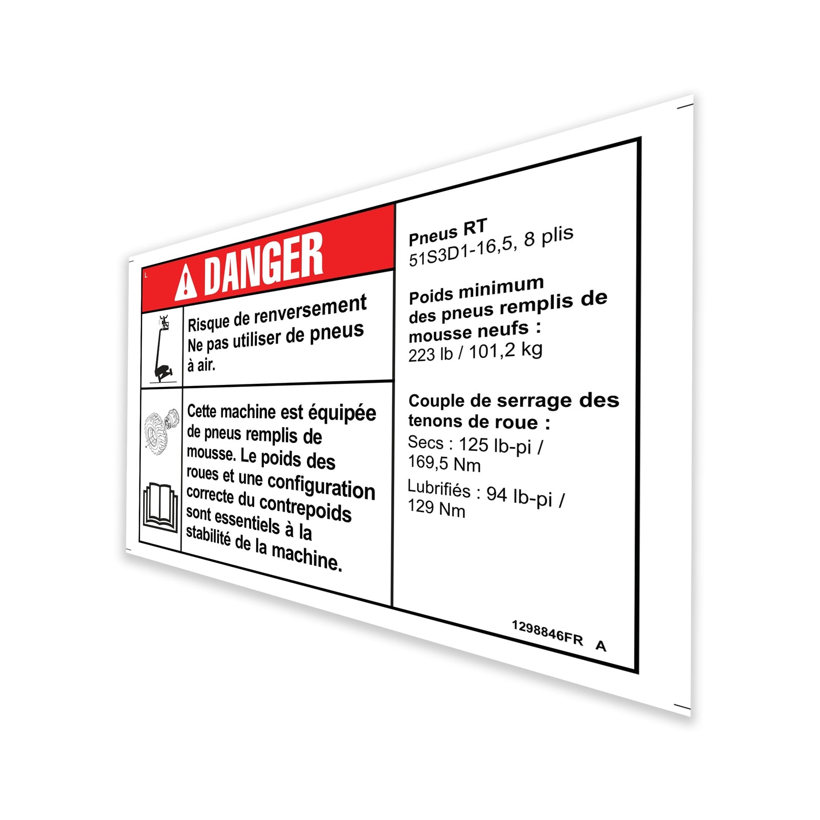 Genie Part # 1298846FRGT – Decal, Danger, Tip Over