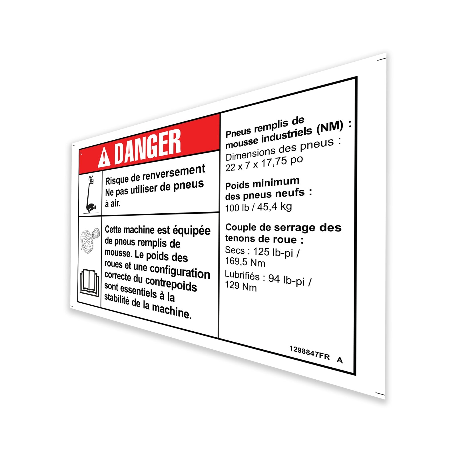 Genie Part # 1298847FRGT – Decal, Danger, Tip Over