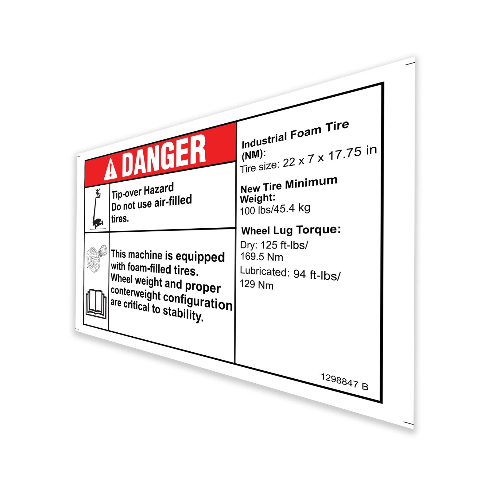 Genie Part # 1298847GT – Decal, Danger, Tip Over