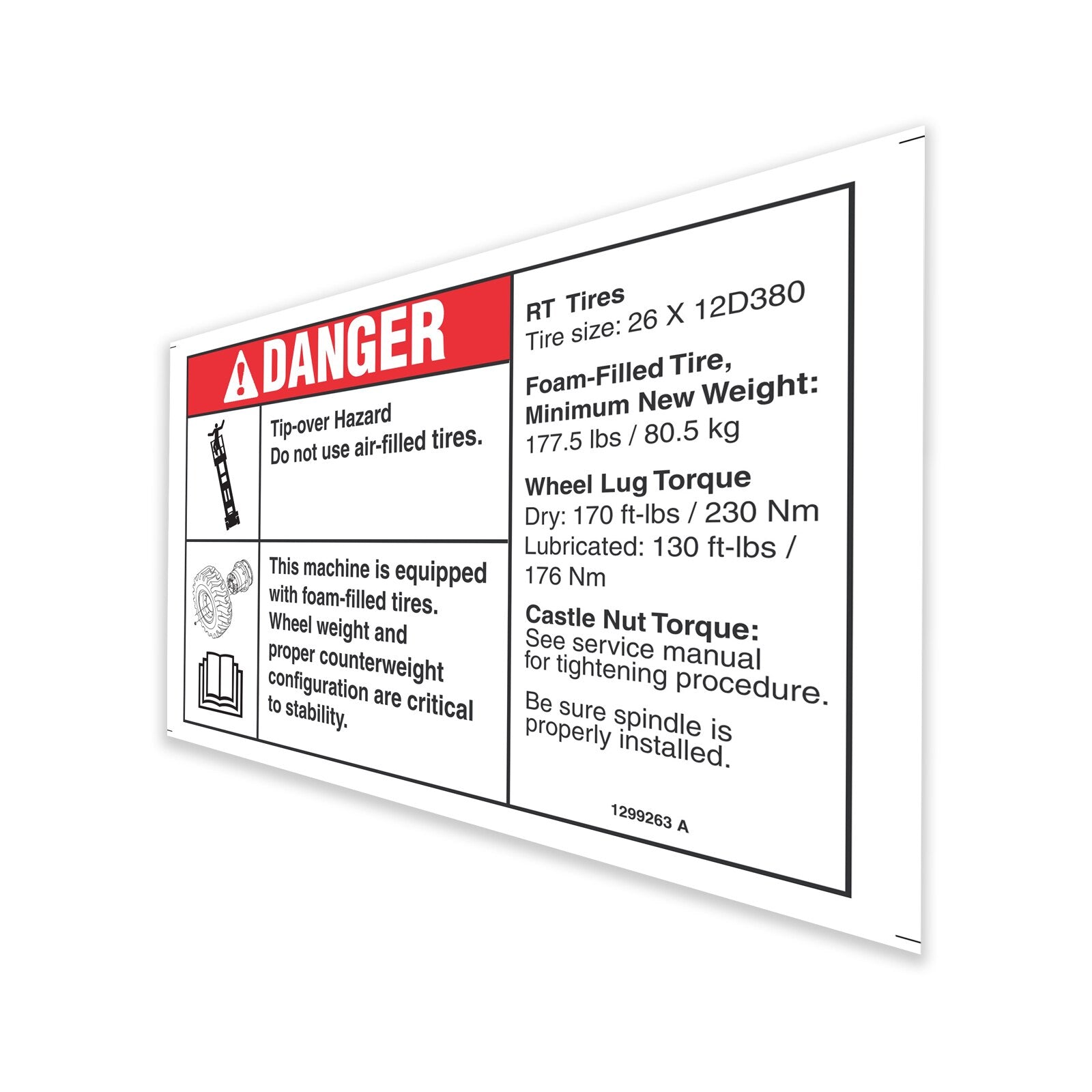 Genie Part # 1299263GT – Decal, Danger, Tip, GS69 Foam Filled