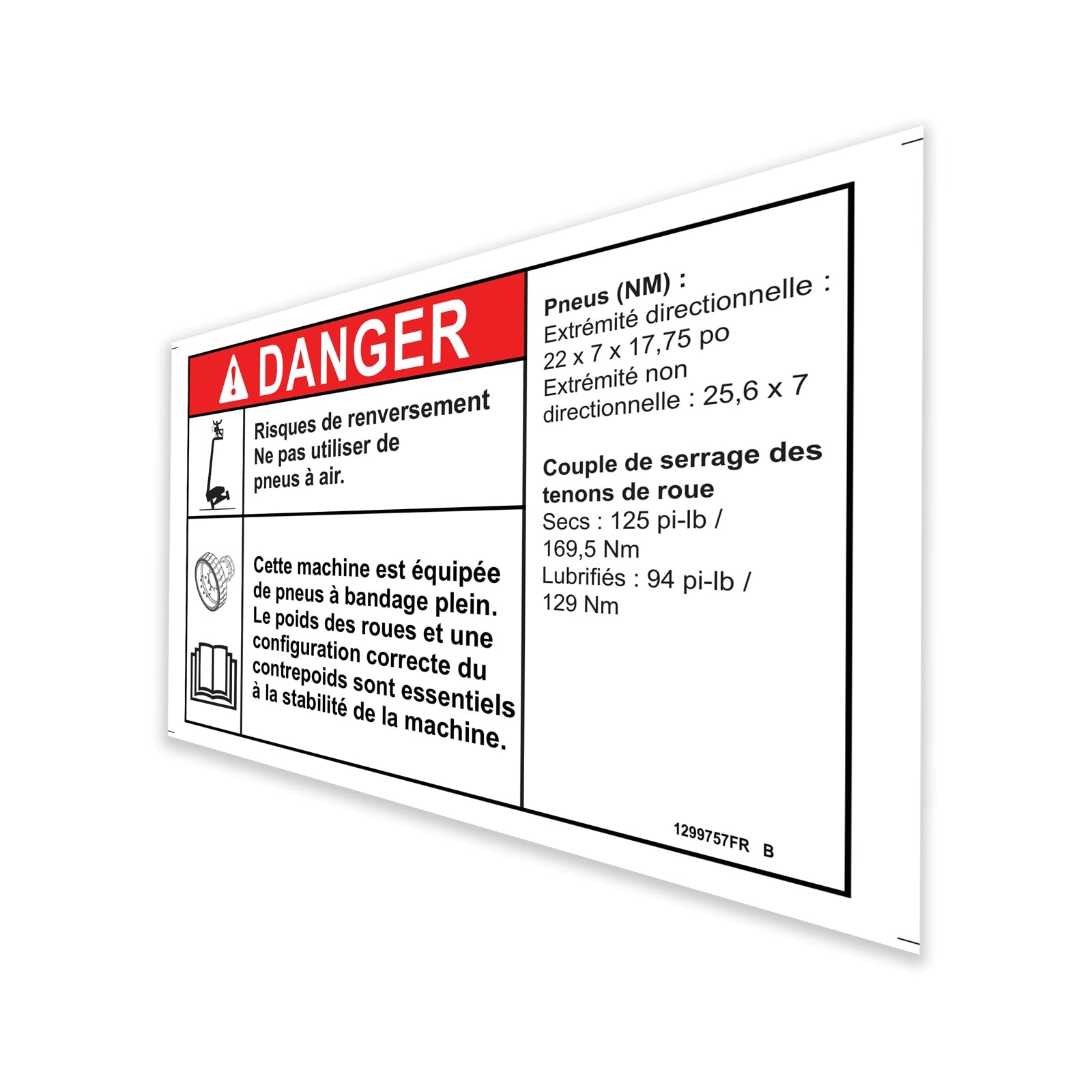 Genie Part # 1299757FRGT – Decal, Danger, Tip, Tires