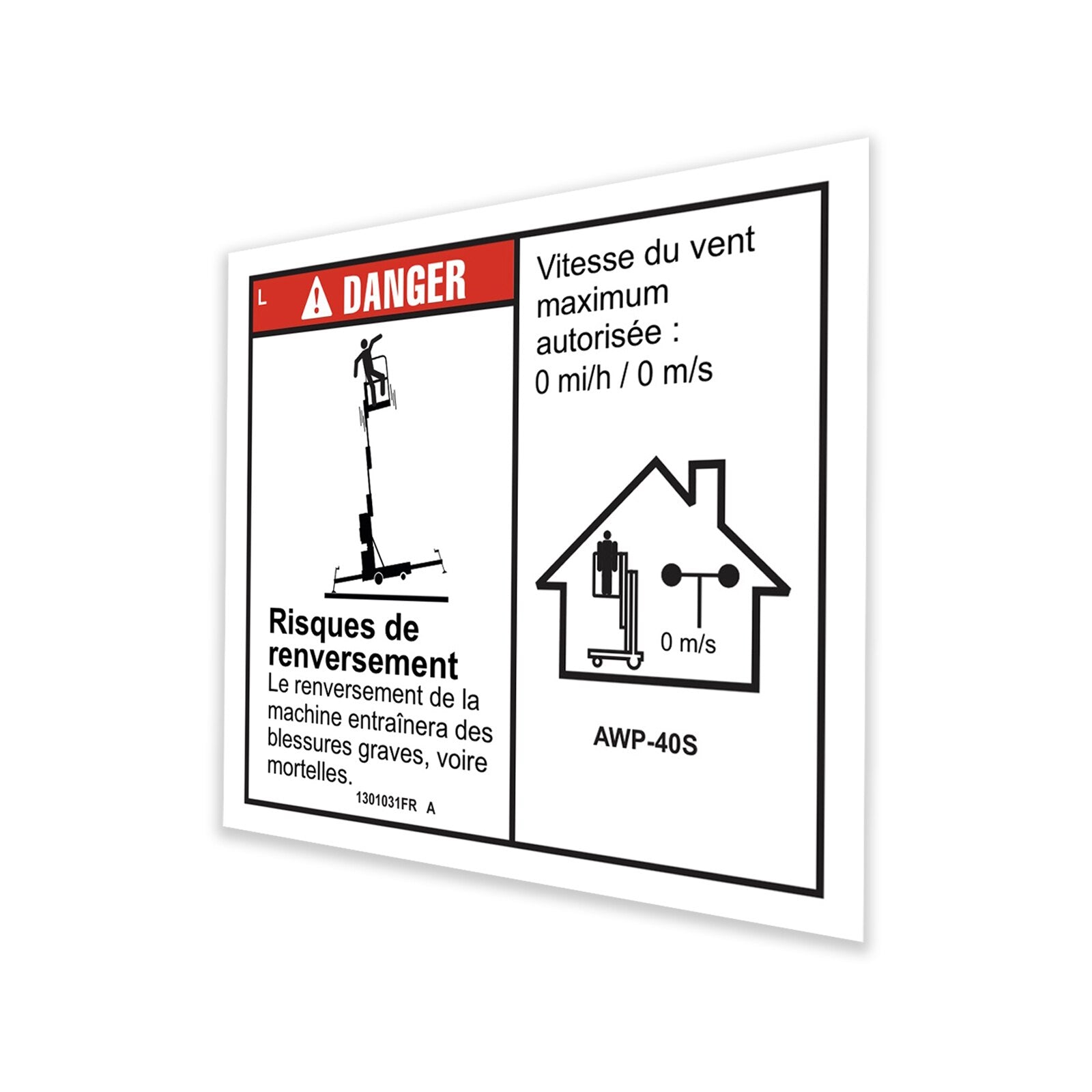 Genie Part # 1301031FRGT – Decal, Danger, 40" Outrigger Reach, Indoor