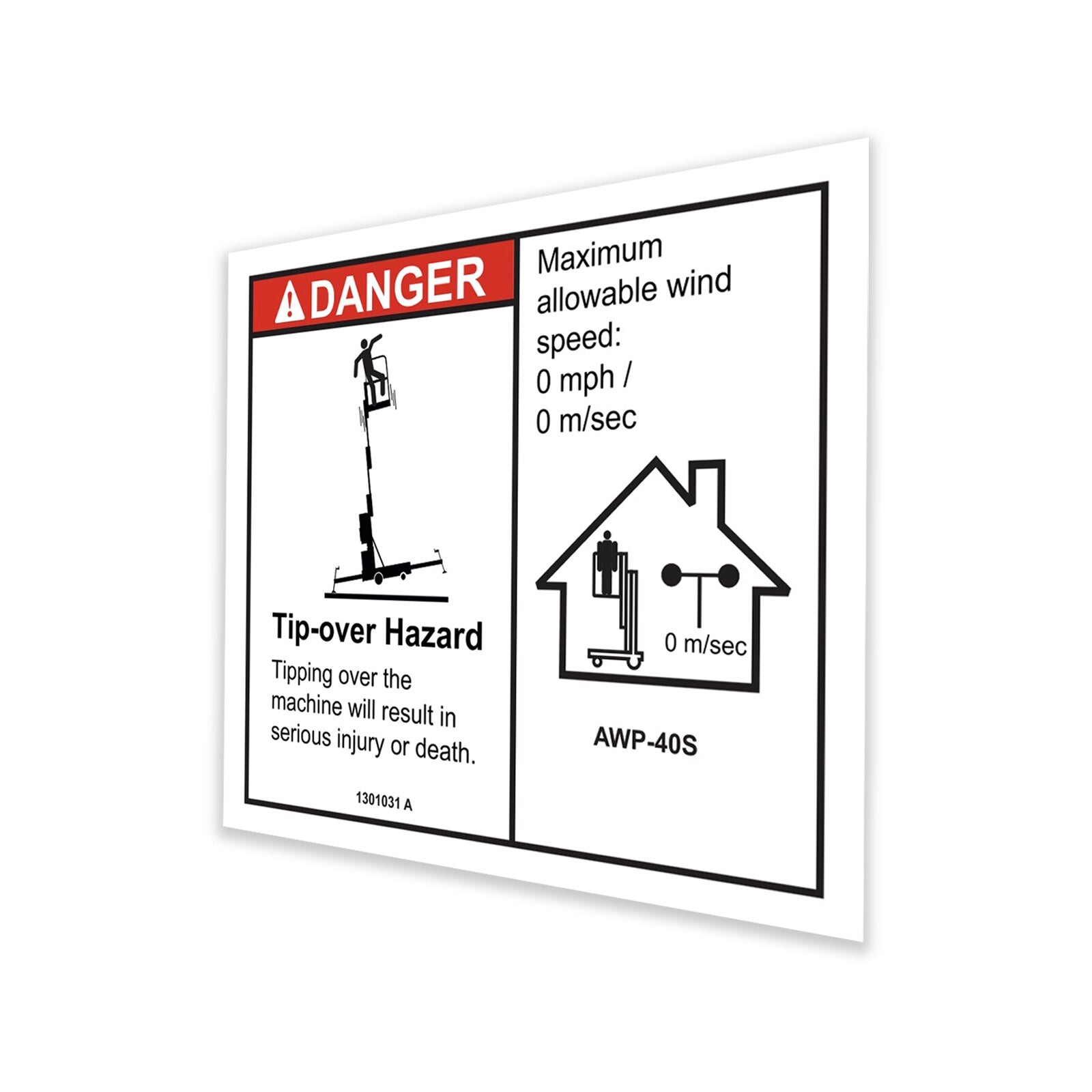 Genie Part # 1301031GT – Decal, Danger, 40" Outrigger Reach, Indoor