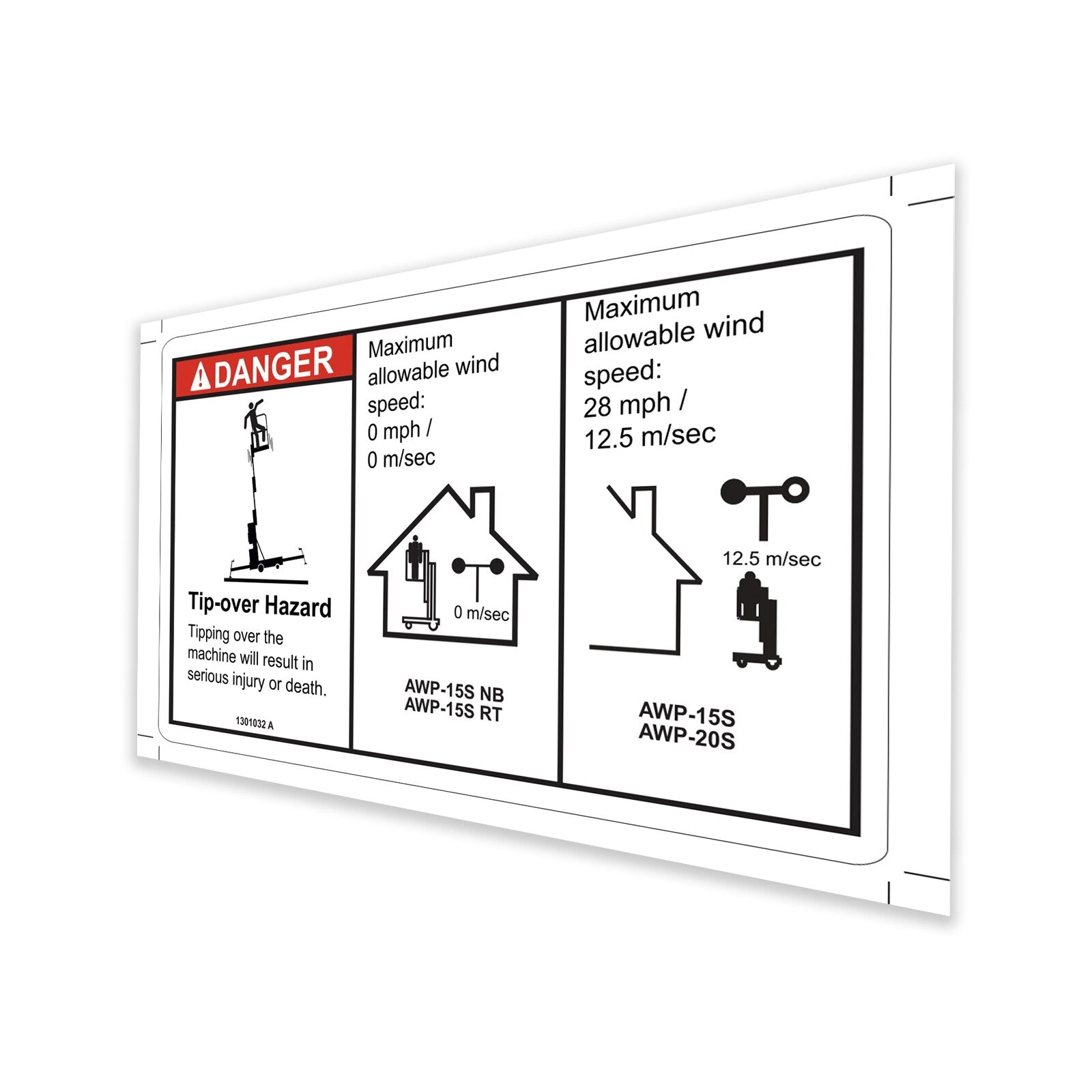 Genie Part # 1301032GT – Decal, Danger, 46" Outrigger Reach, Outdoor
